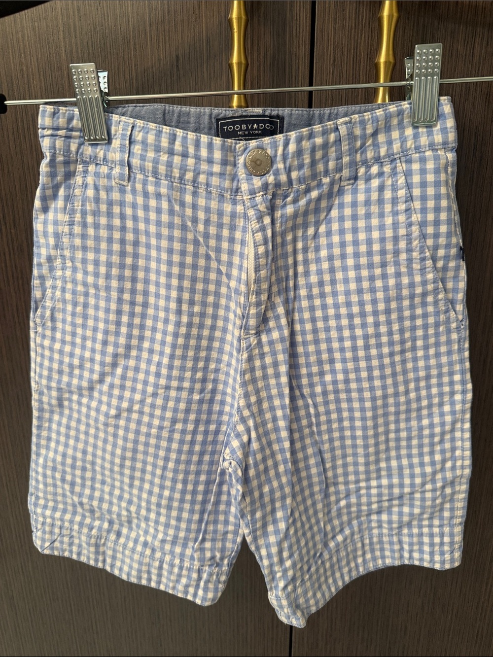 Toobydoo Light Blue and White Gingham Kids Shorts
